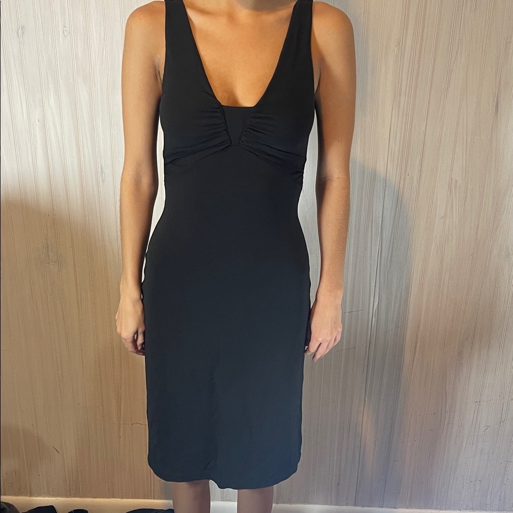 BCBG VINTAGE Y2k babydoll little black tank dress XS PLUNGE NECK